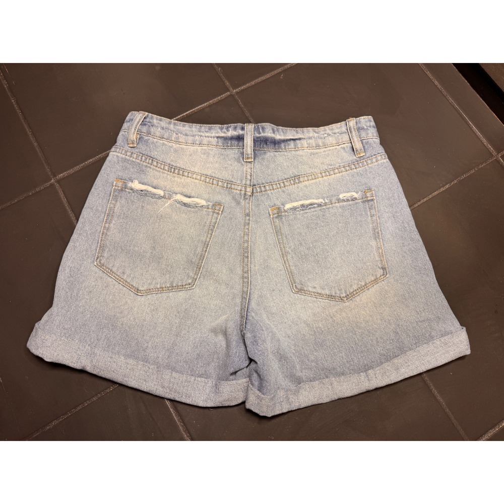 Vervet Blue Distressed Denim Shorts Light Wash High Rise Cuffed T5197 Size M - Picture 4 of 6